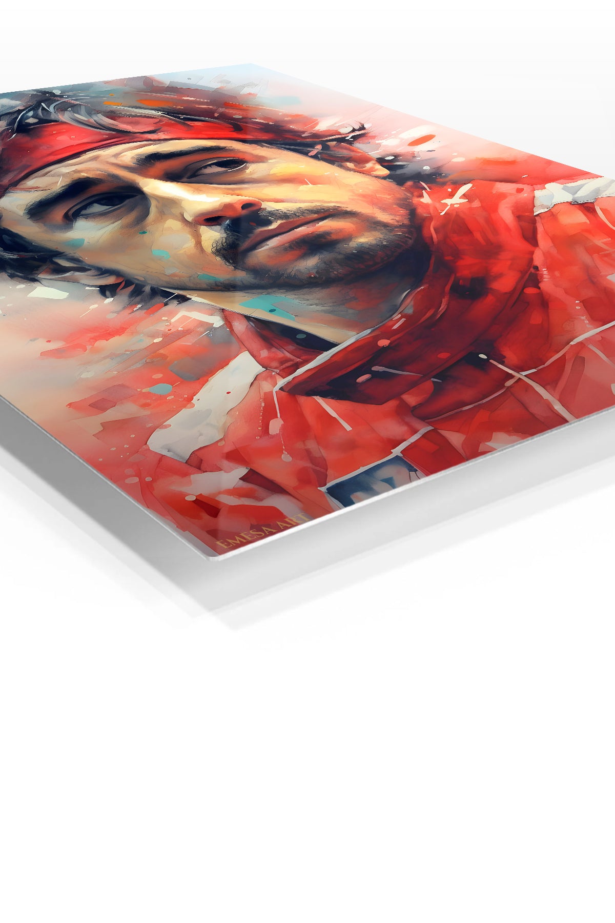 Red Racing Driver Portrait premium metal wall art – angled view