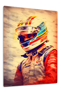 Sunlit Racing Driver Portrait premium metal wall art – front view
