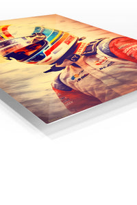 Sunlit Racing Driver Portrait premium metal wall art – angled view