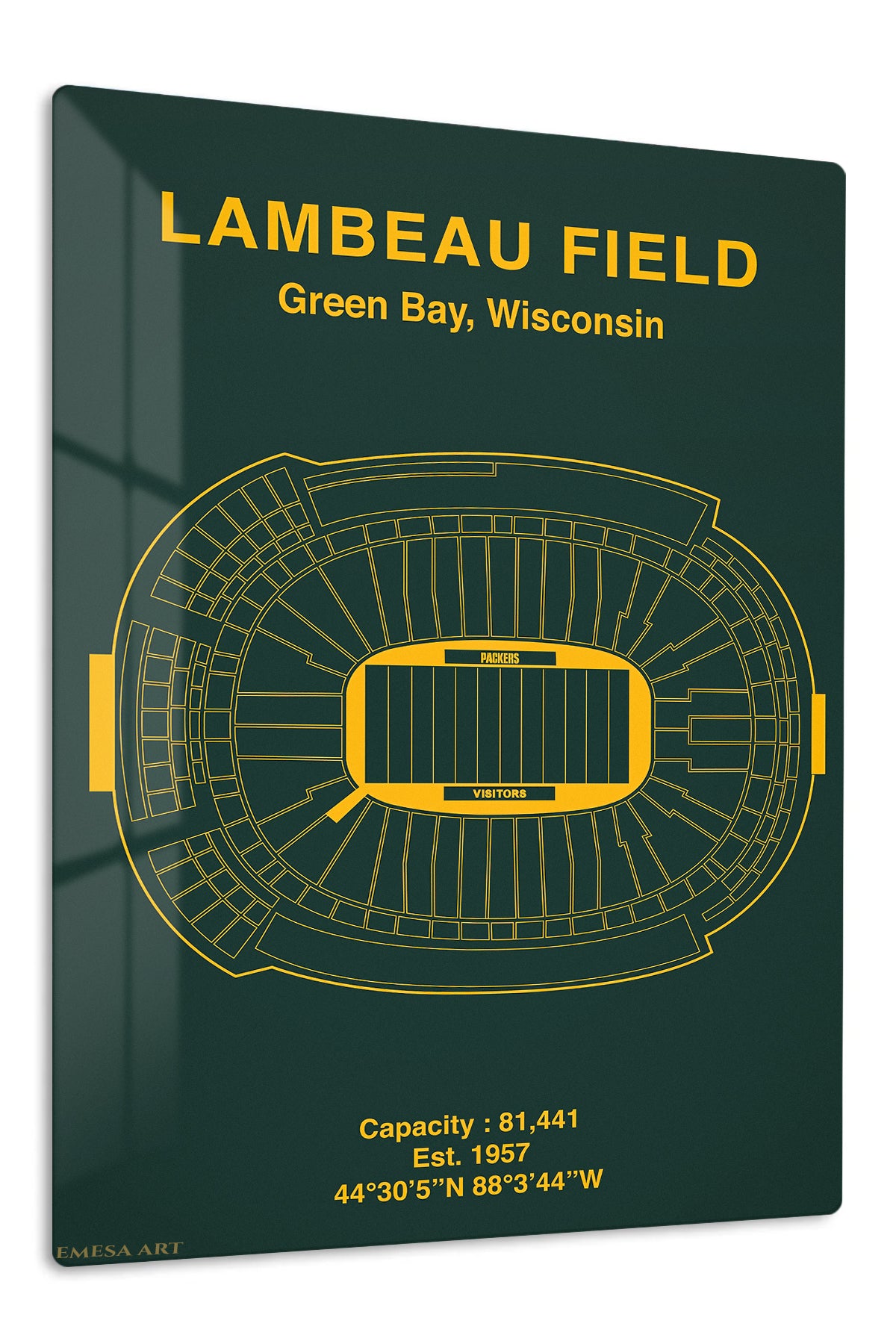 Lambeau Field Stadium Blueprint premium metal wall art – front view