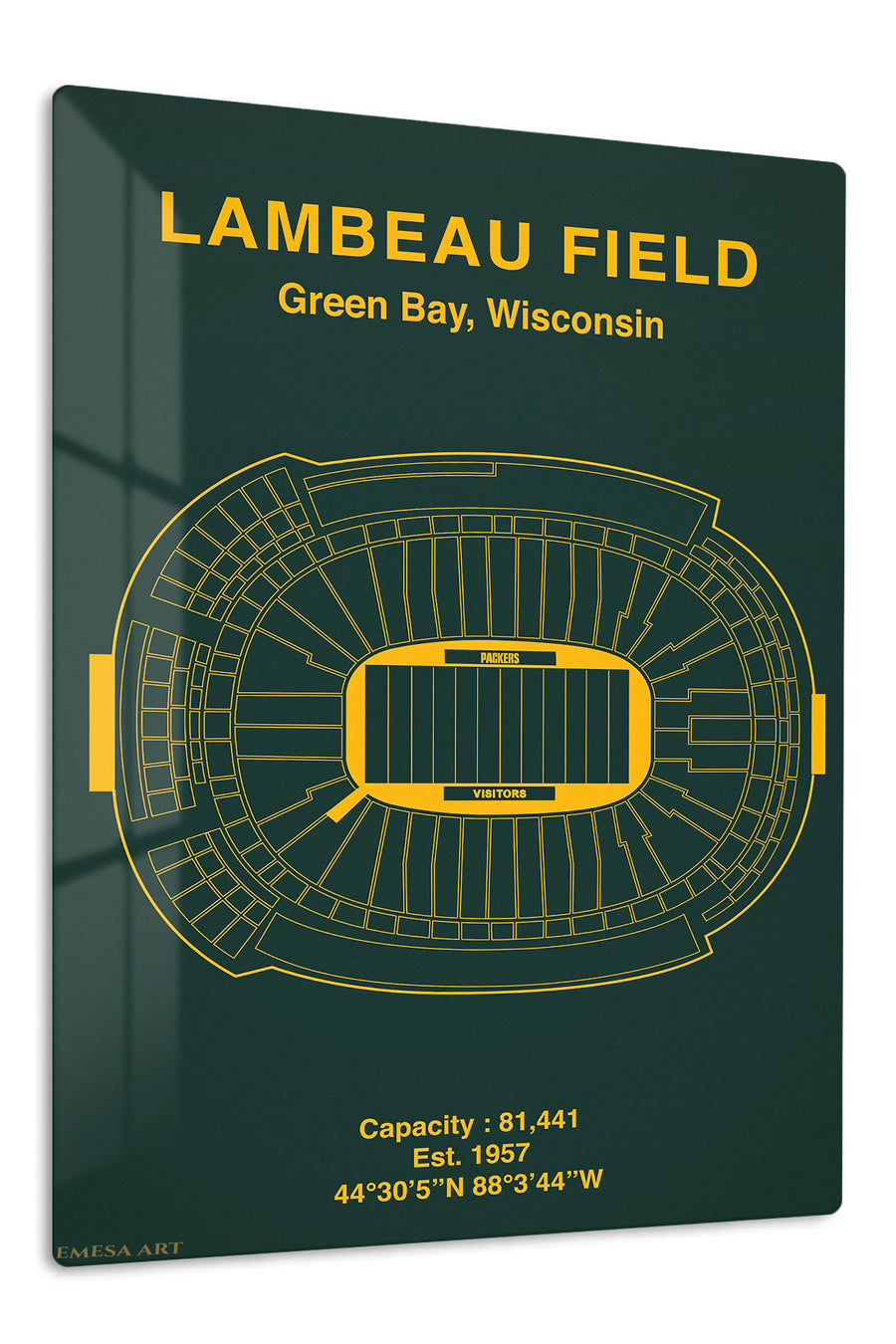 Lambeau Field Stadium Blueprint premium metal wall art – front view