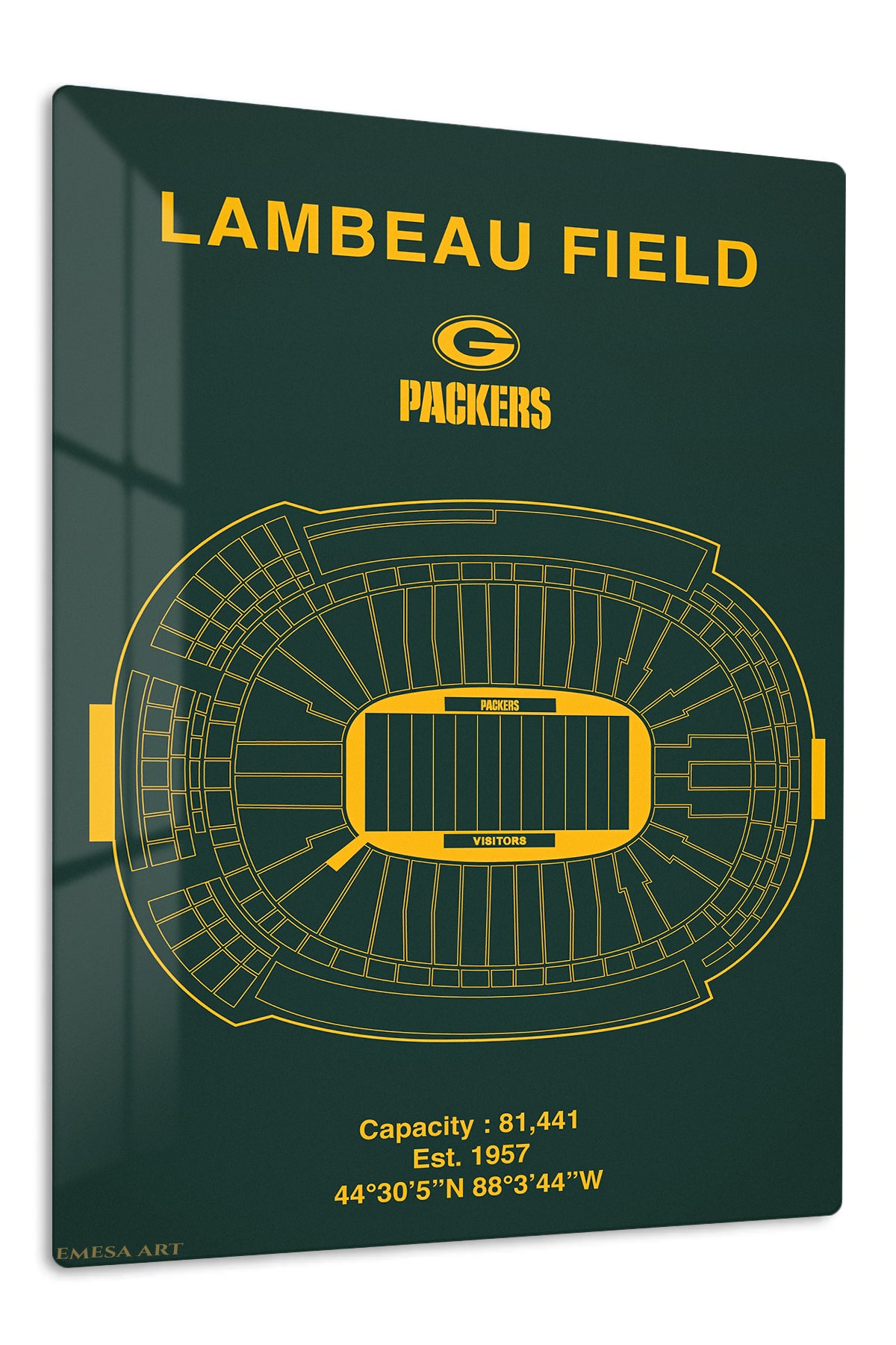 Lambeau Field Stadium Blueprint premium metal wall art – front view