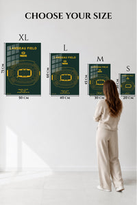EMESA metal wall art size comparison guide for Lambeau Field Stadium Blueprint