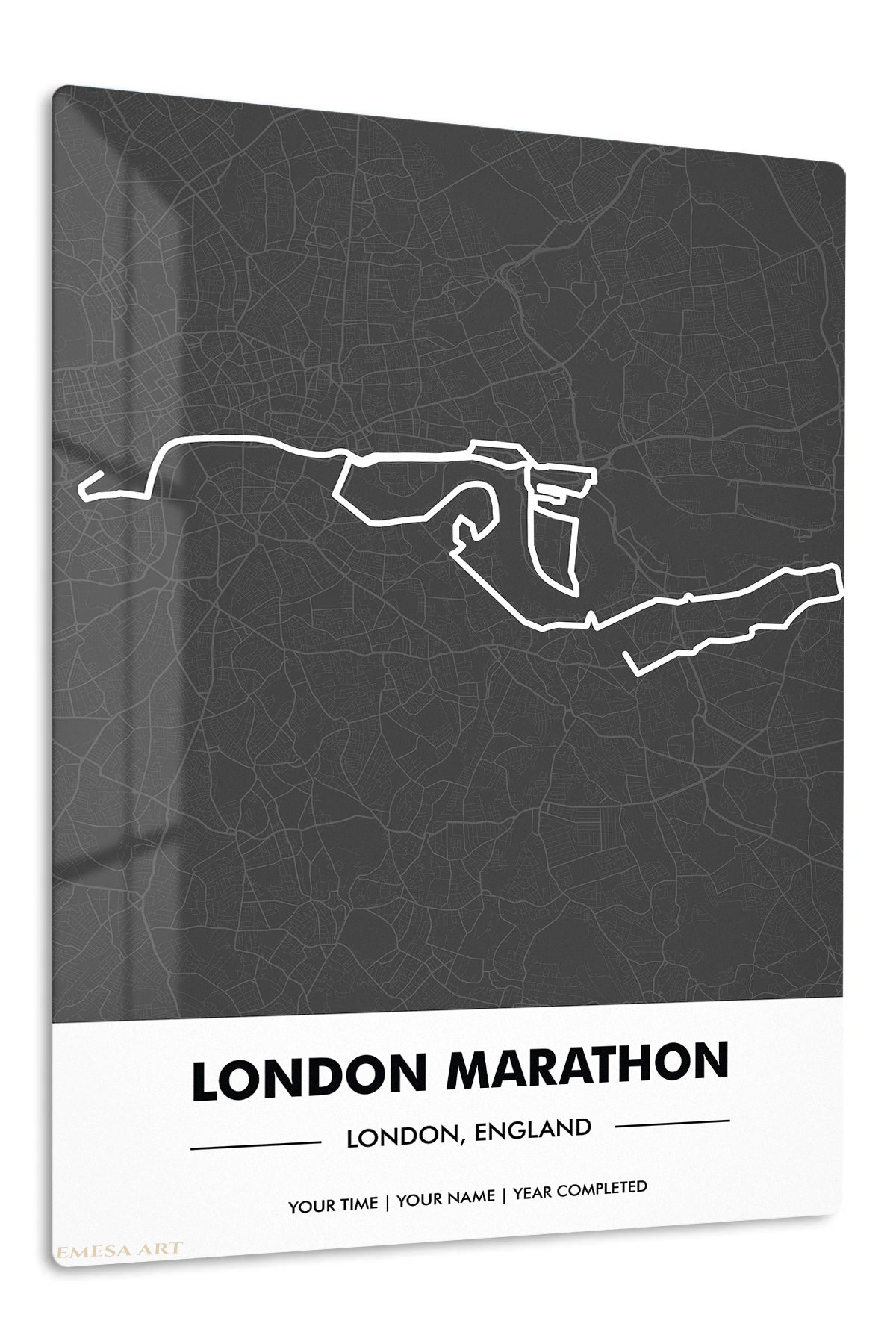 London Marathon Route Map premium metal wall art – front view