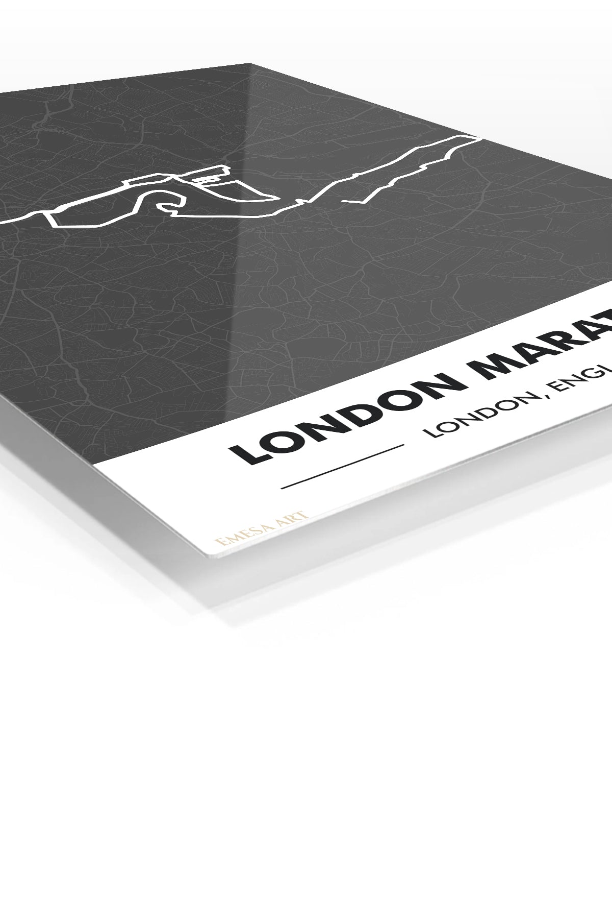 London Marathon Route Map premium metal wall art – angled view