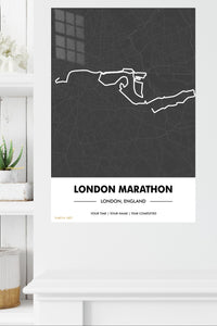 London Marathon Route Map metal wall art displayed in a modern interior
