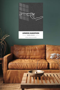 London Marathon Route Map metal wall art displayed in a contemporary living space