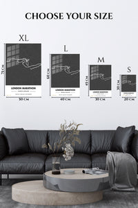 EMESA metal wall art size comparison guide for London Marathon Route Map