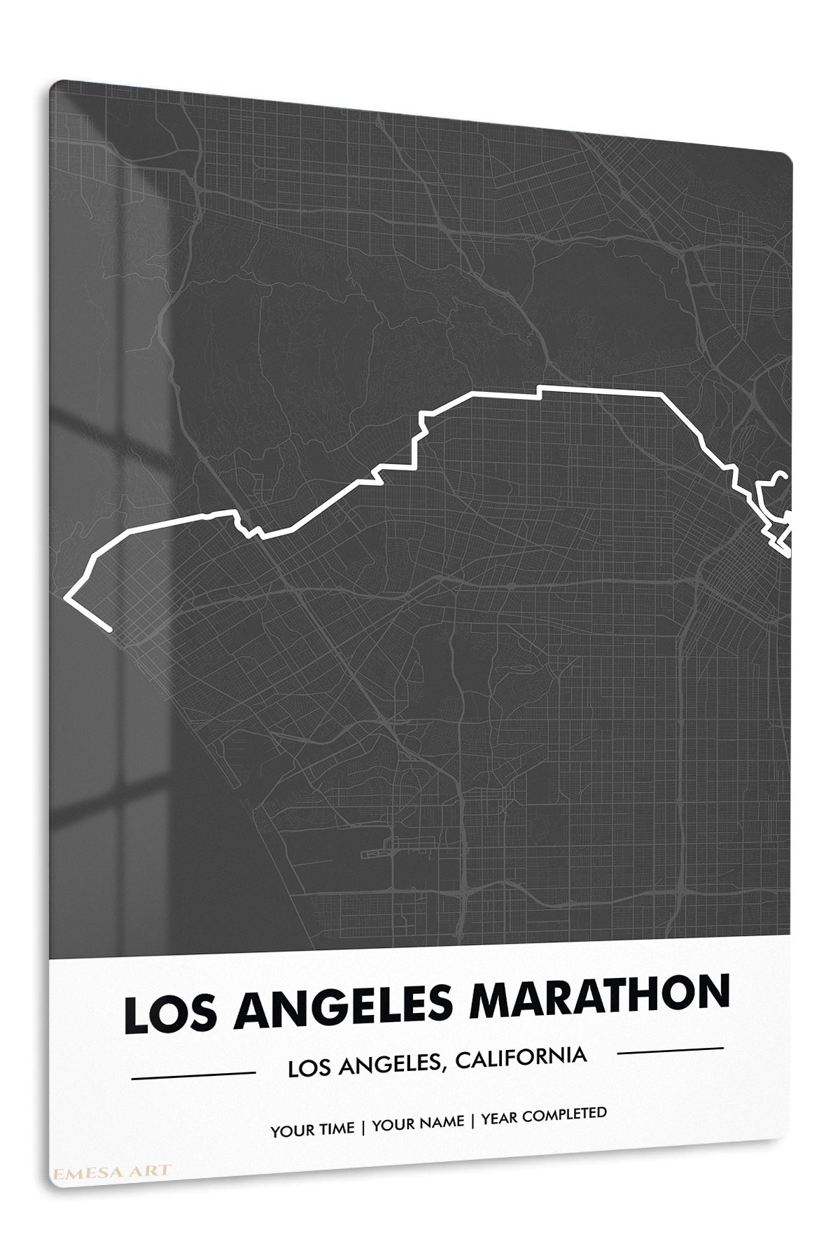 Los Angeles Marathon Route Map premium metal wall art – front view