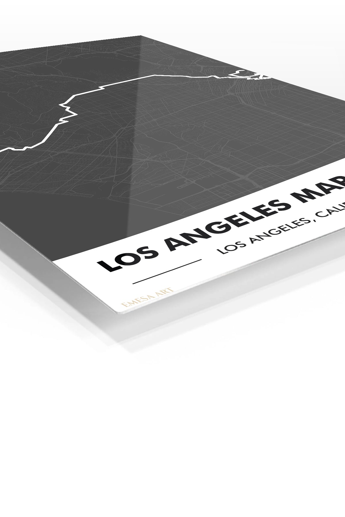 Los Angeles Marathon Route Map premium metal wall art – angled view