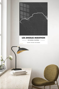 Los Angeles Marathon Route Map metal wall art displayed in a contemporary living space