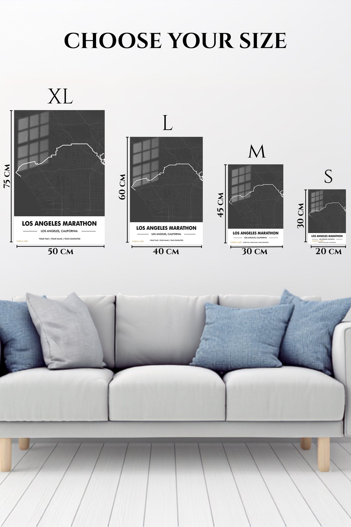 EMESA metal wall art size comparison guide for Los Angeles Marathon Route Map