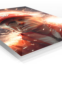 Red Cap Racer in Sparks premium metal wall art – angled view