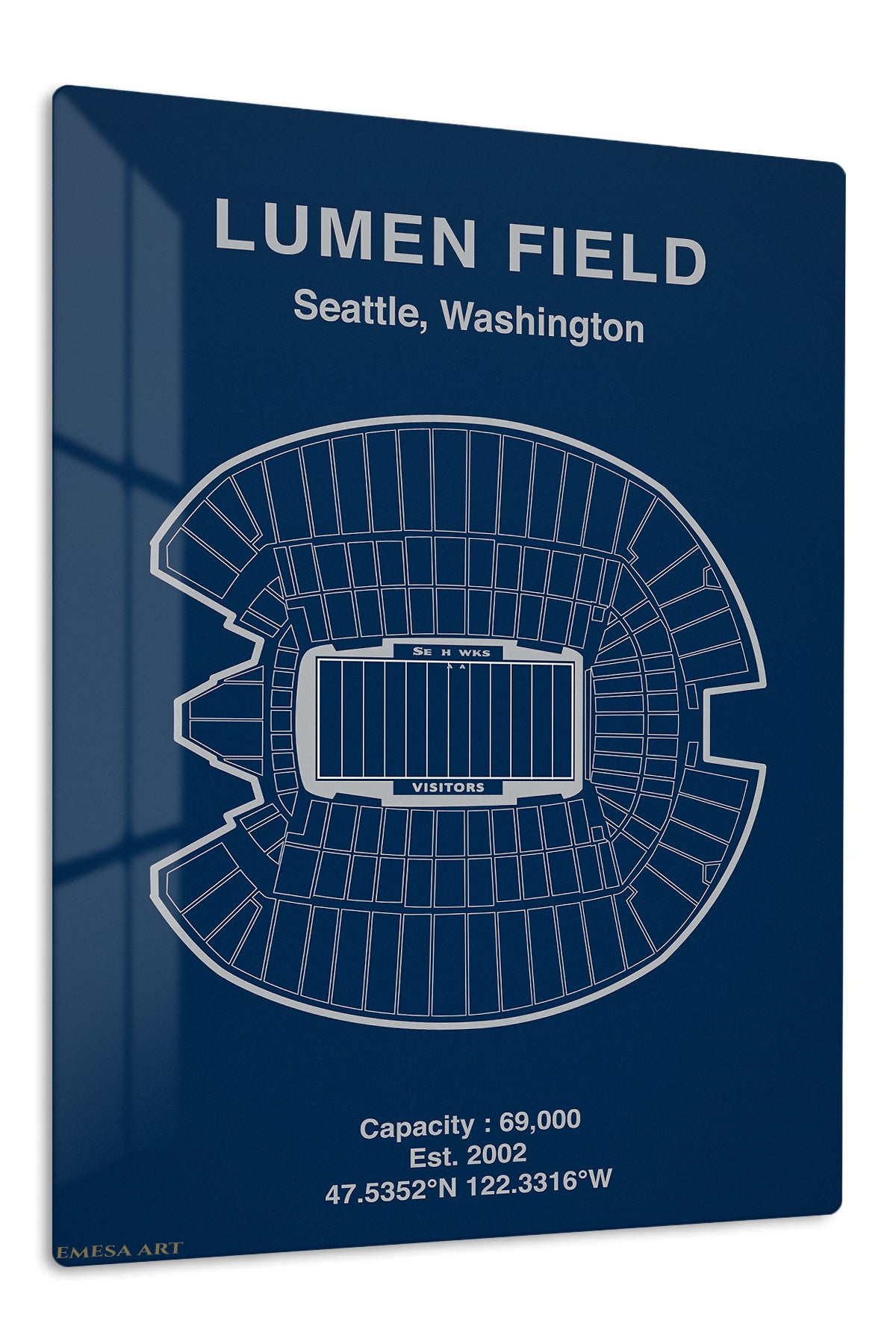 Lumen Field Seating Map premium metal wall art – front view