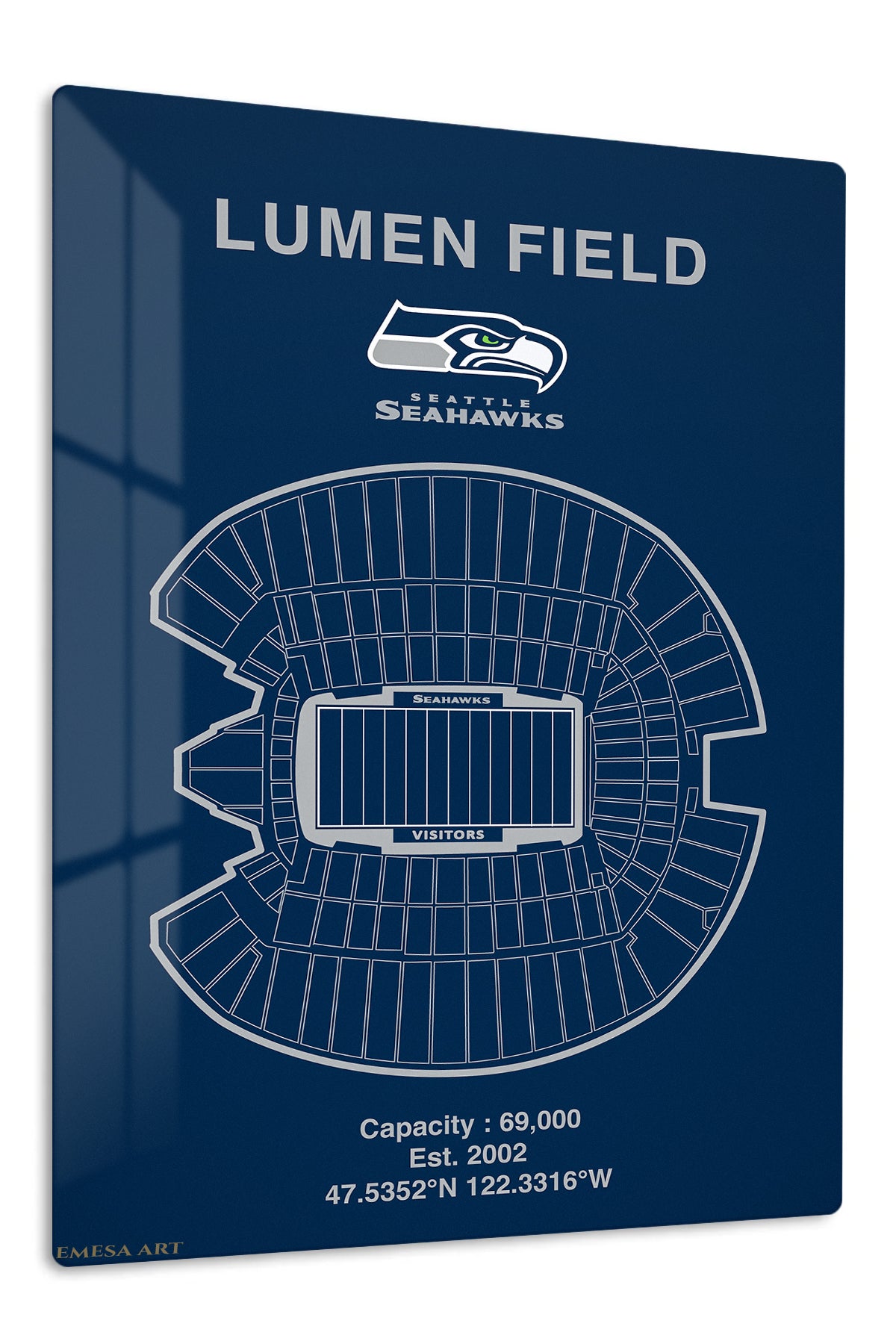 Lumen Field Stadium Blueprint premium metal wall art – front view