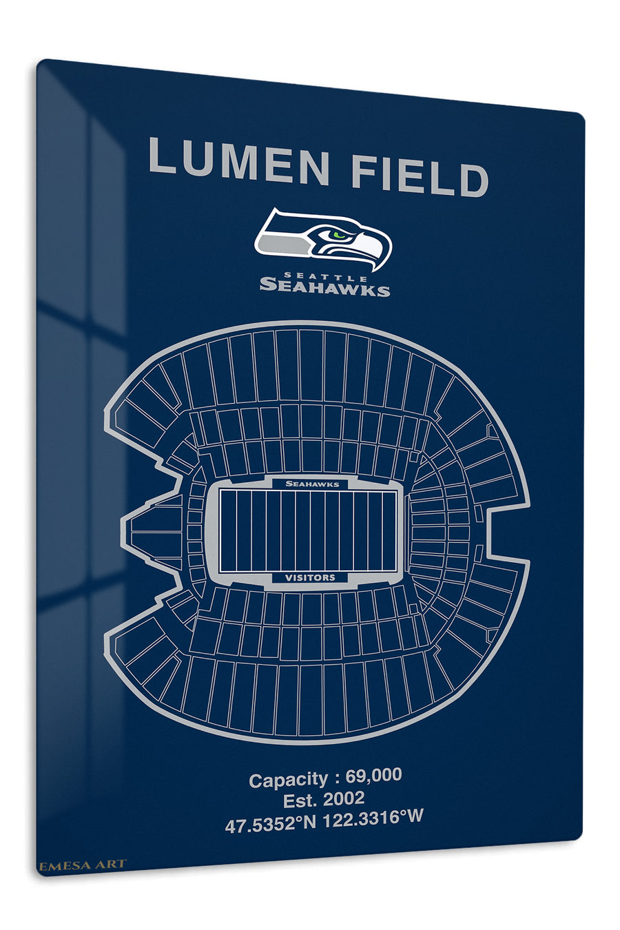 Lumen Field Stadium Blueprint premium metal wall art – front view