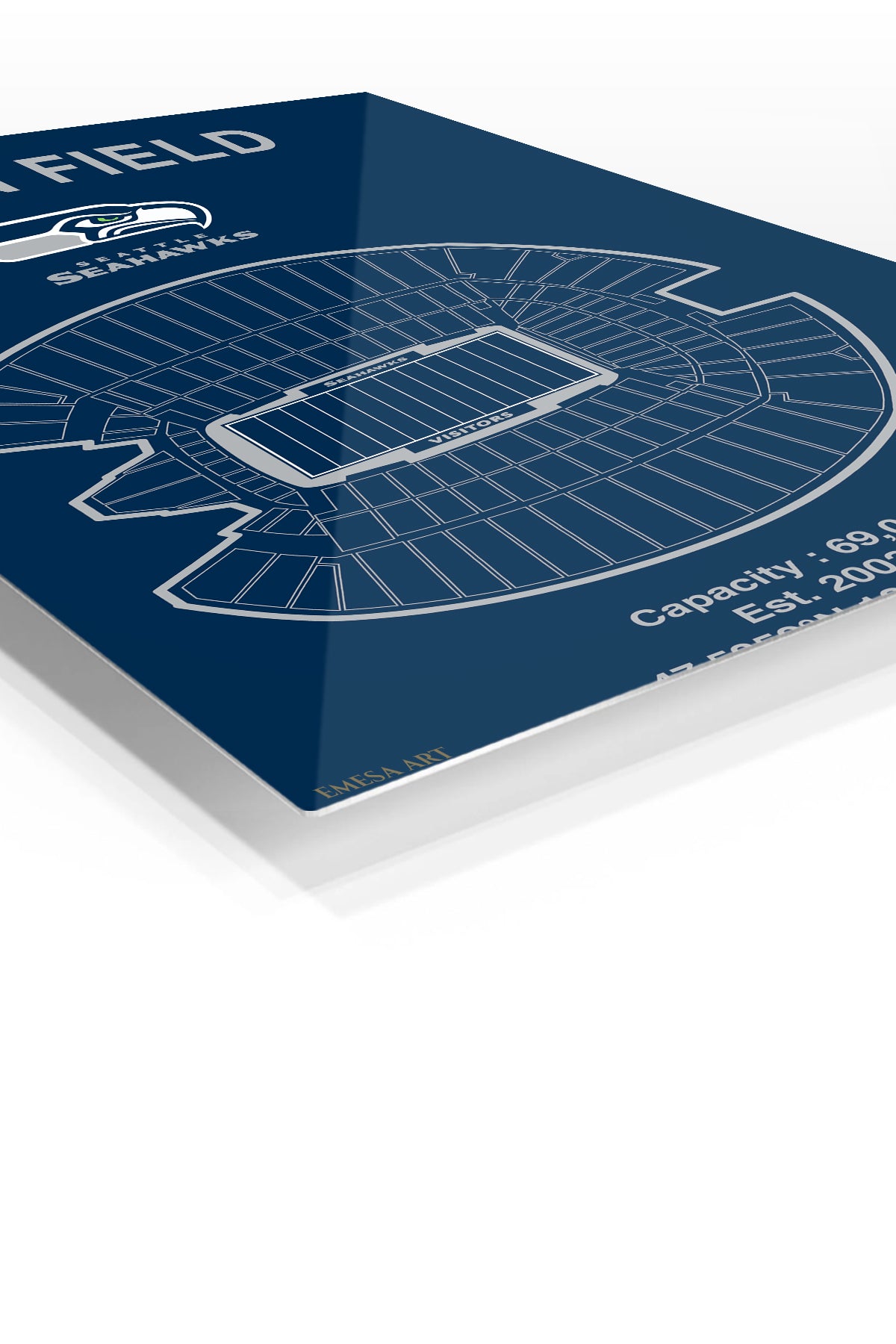 Lumen Field Stadium Blueprint premium metal wall art – angled view