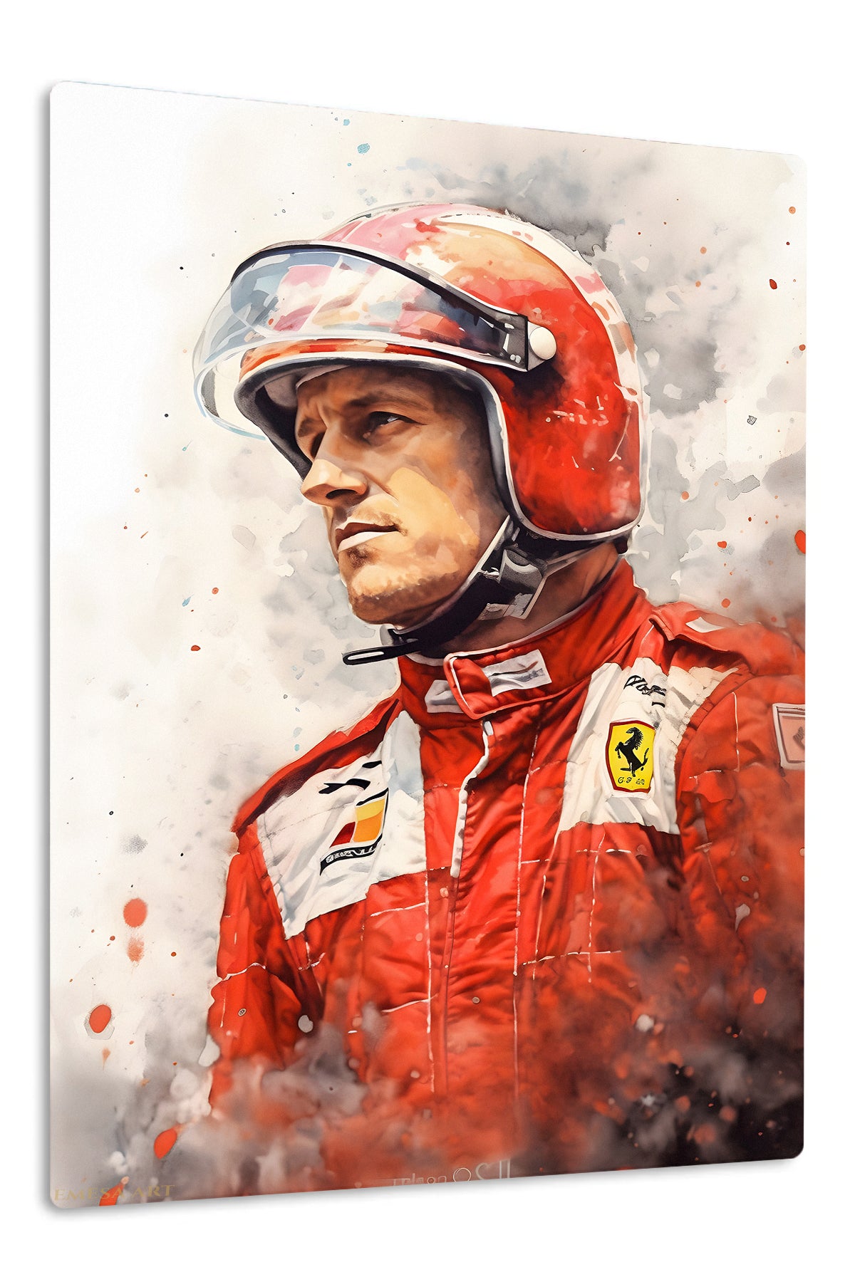 Red Helmet Racing Driver Portrait premium metal wall art – front view