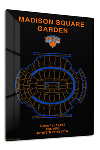 Madison Square Garden Knicks Arena Blueprint premium metal wall art – front view