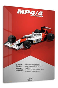 1988 MP4/4 Racing Car Specification Poster premium metal wall art – front view