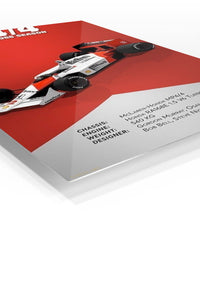1988 MP4/4 Racing Car Specification Poster premium metal wall art – angled view