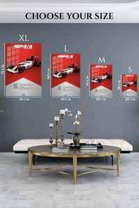EMESA metal wall art size comparison guide for 1988 MP4/4 Racing Car Specification Poster