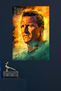 Fiery Braided Athlete Portrait metal wall art displayed in a modern interior
