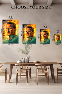 EMESA metal wall art size comparison guide for Fiery Braided Athlete Portrait