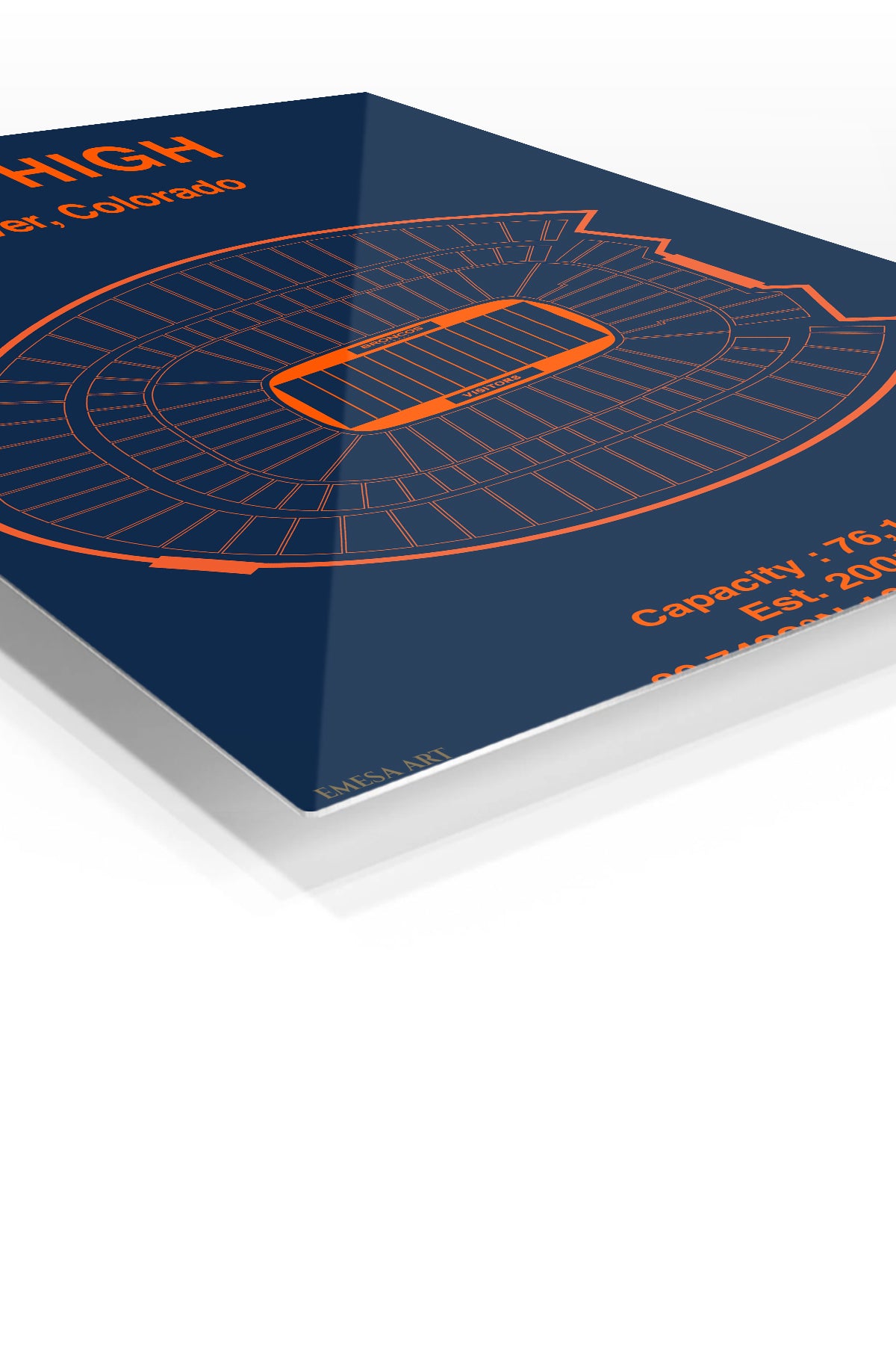 Mile High Denver Stadium Seating Chart premium metal wall art – angled view