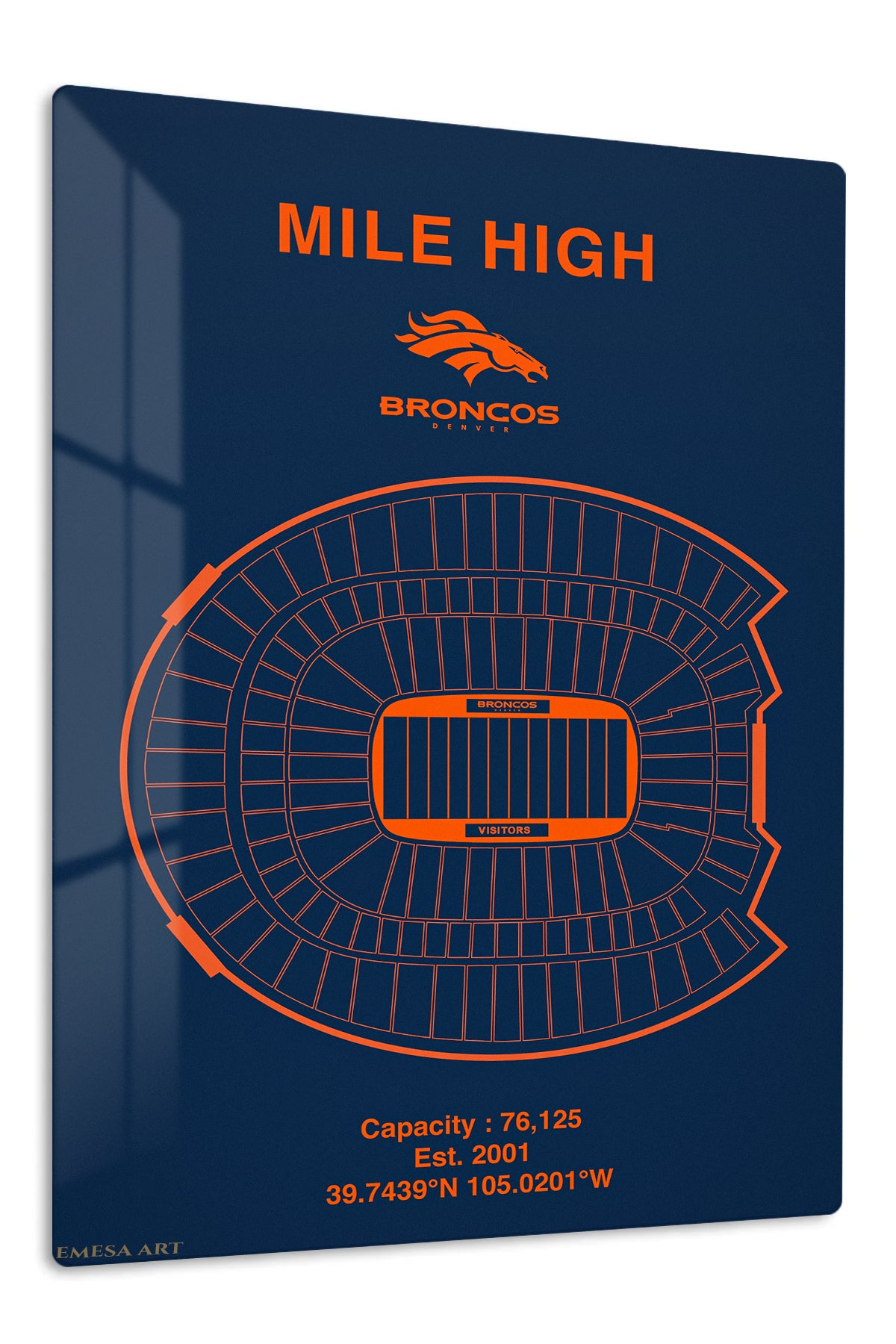 Mile High Broncos Stadium Diagram premium metal wall art – front view