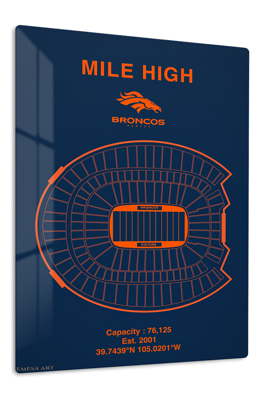 Mile High Broncos Stadium Diagram premium metal wall art – front view
