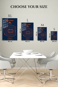 EMESA metal wall art size comparison guide for Mile High Broncos Stadium Diagram