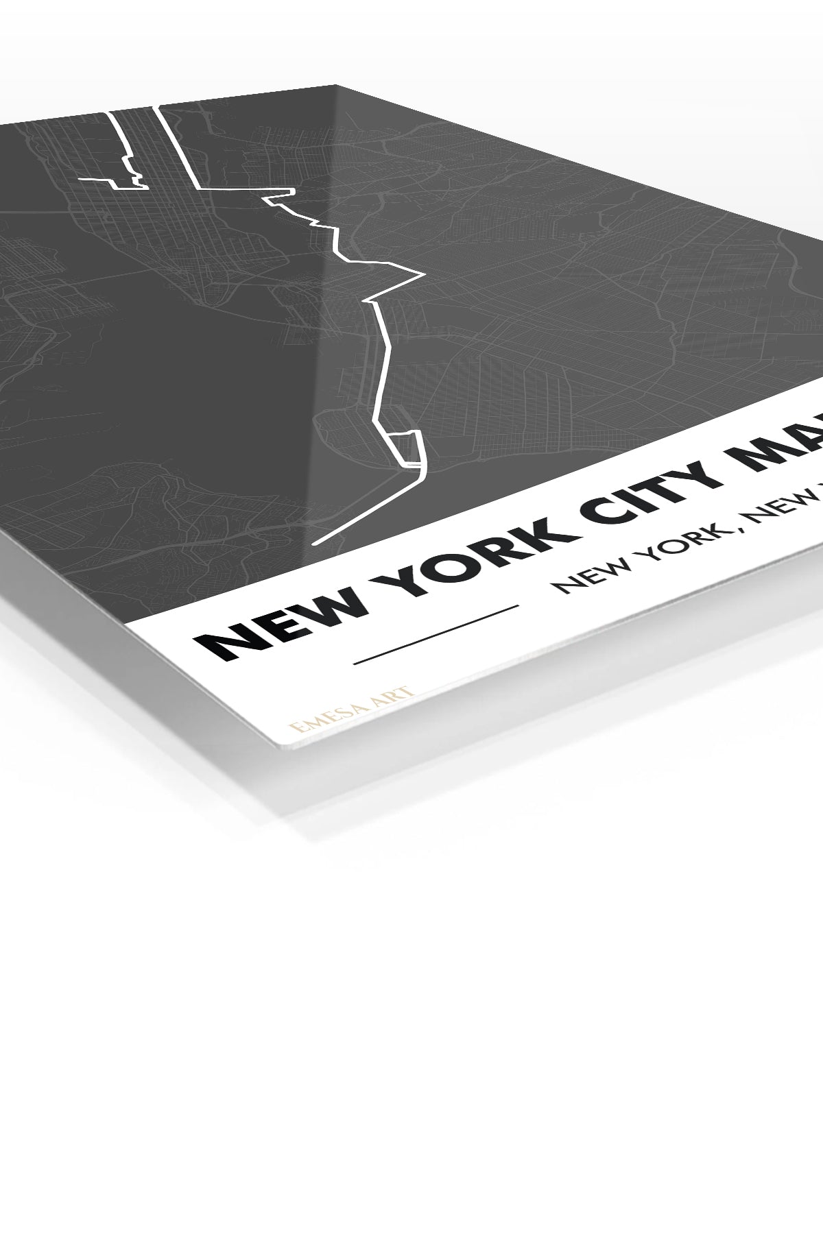 New York City Marathon Route Map premium metal wall art – angled view