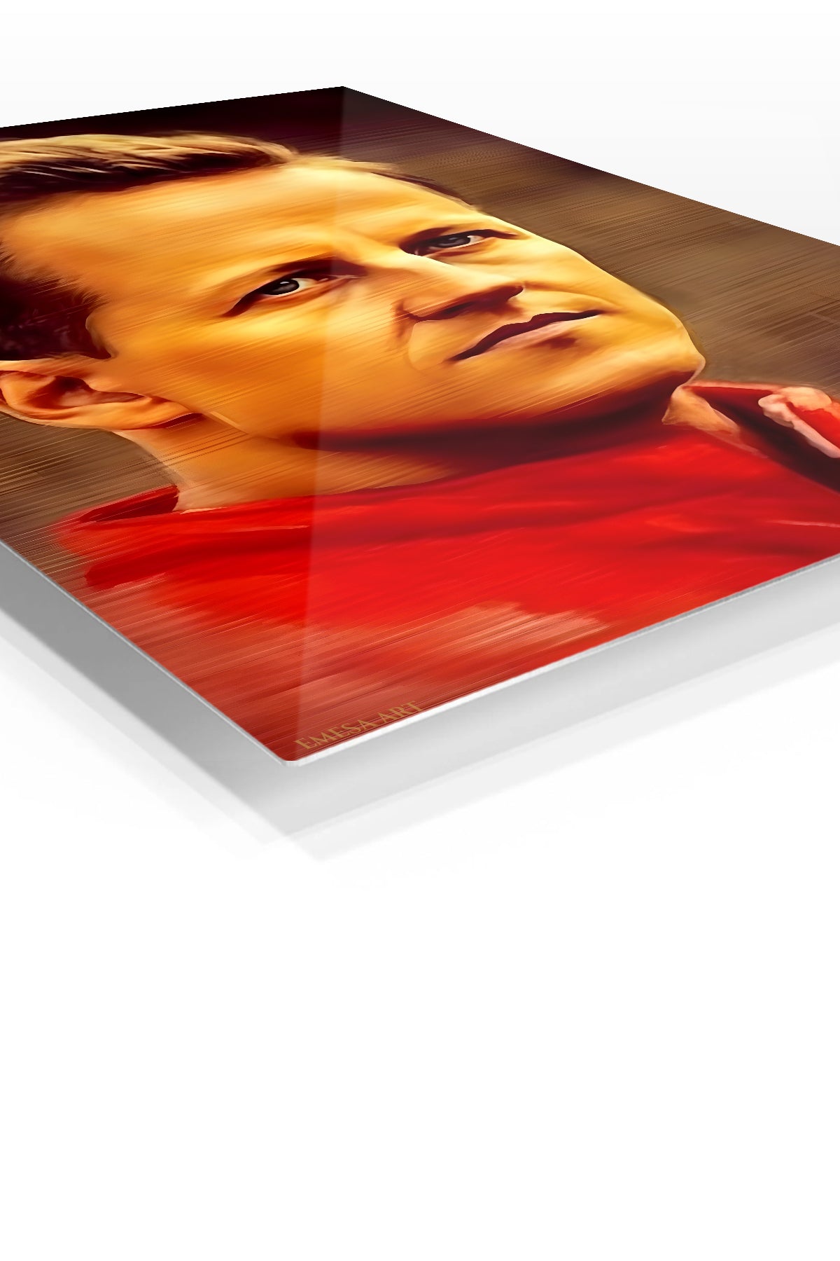 Golden Athlete Portrait premium metal wall art – angled view