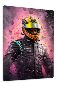 Yellow Helmet Racing Portrait premium metal wall art – front view