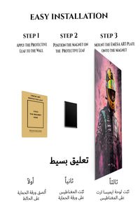 Magnetic mounting installation guide for Yellow Helmet Racing Portrait metal wall art