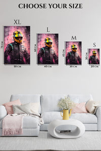 EMESA metal wall art size comparison guide for Yellow Helmet Racing Portrait