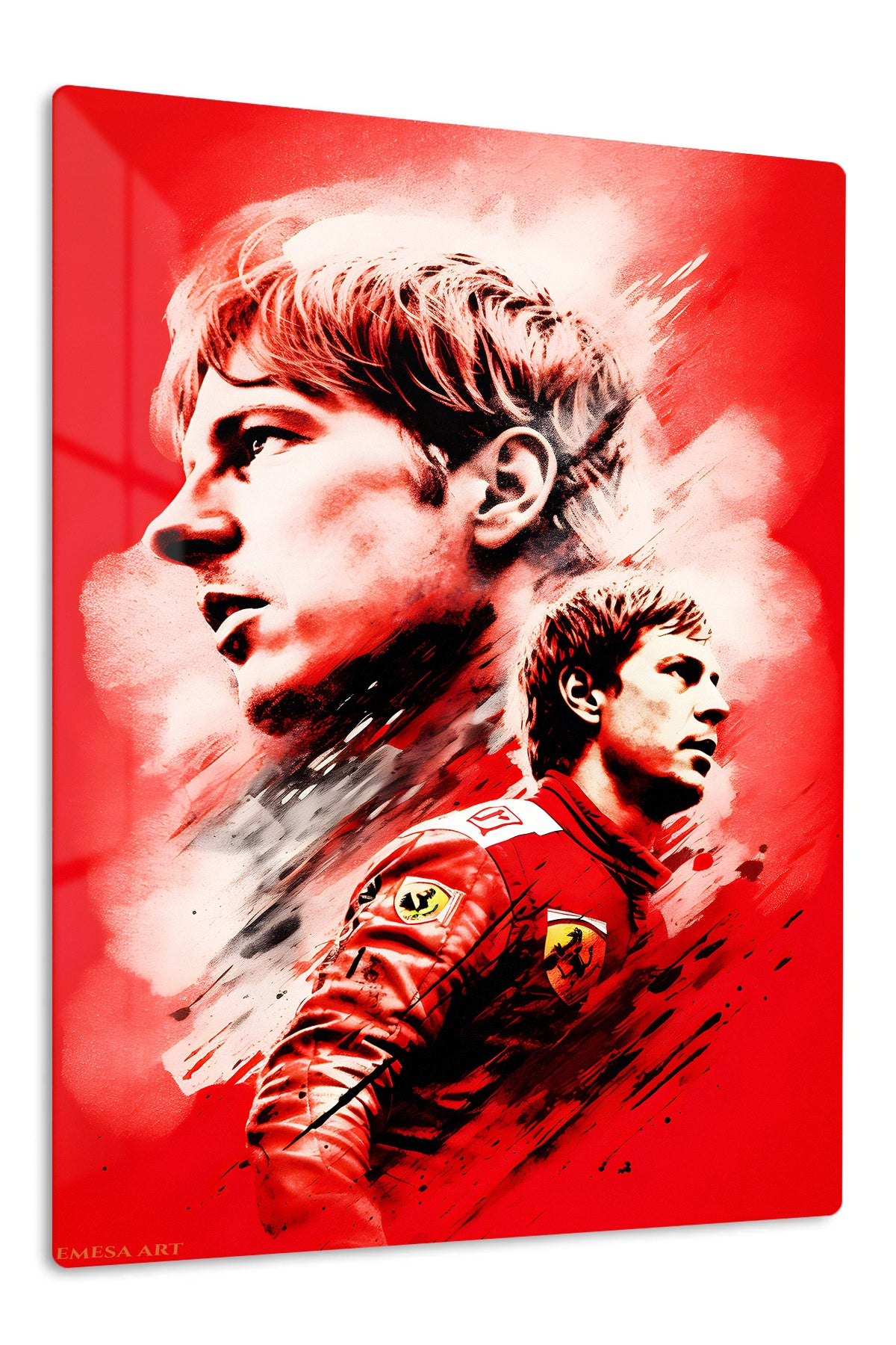 Red Racing Driver Portrait premium metal wall art – front view