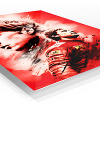 Red Racing Driver Portrait premium metal wall art – angled view