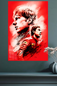 Red Racing Driver Portrait metal wall art displayed in a modern interior