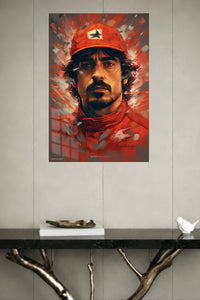 Red Cap Aviator Portrait metal wall art displayed in a modern interior