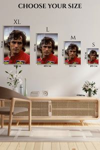 EMESA metal wall art size comparison guide for Vintage Racing Driver Portrait
