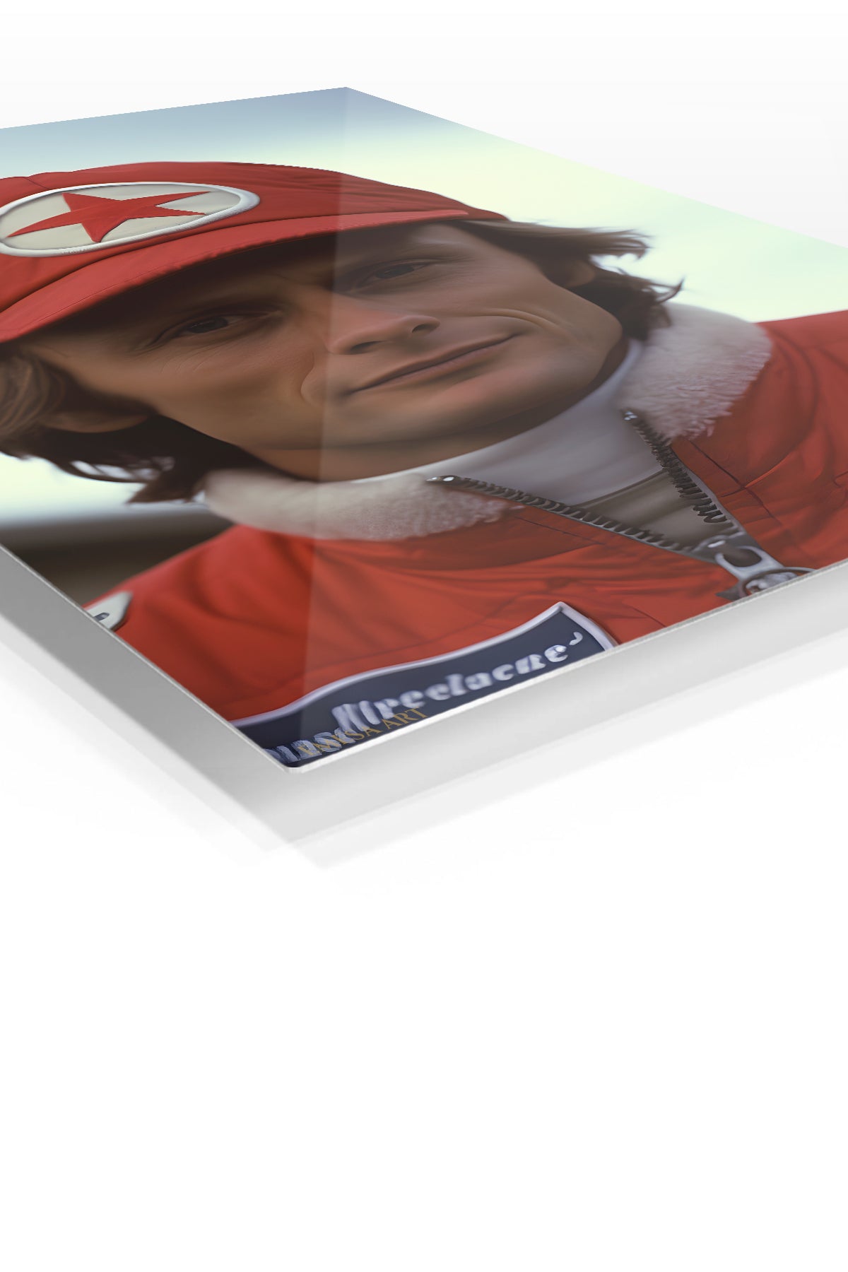 Red Star Racing Driver Portrait premium metal wall art – angled view