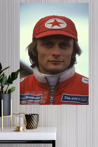 Red Star Racing Driver Portrait metal wall art displayed in a modern interior