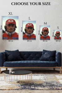 EMESA metal wall art size comparison guide for Red Star Racing Driver Portrait