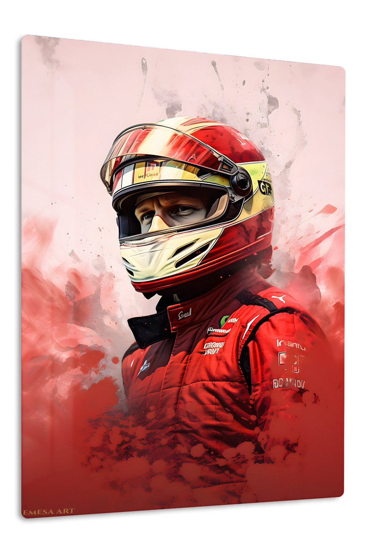 Red Helmet Racing Driver Portrait premium metal wall art – front view