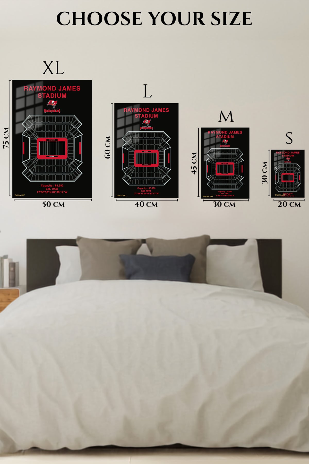 EMESA metal wall art size comparison guide for Raymond James Stadium Seating Diagram