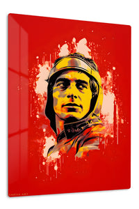 Helmeted Rider Red Splash Portrait premium metal wall art – front view