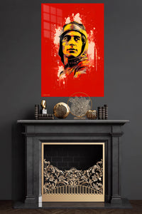 Helmeted Rider Red Splash Portrait metal wall art displayed in a modern interior