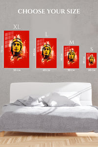 EMESA metal wall art size comparison guide for Helmeted Rider Red Splash Portrait